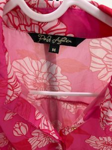 Chic Pink Floral Print Sheer Blouse
