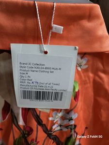 Brand New Branded Satin Silk Orange Printed Co Order Set