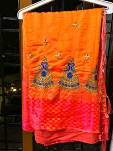New Contrast Beutiful Saree With Stitched Bl