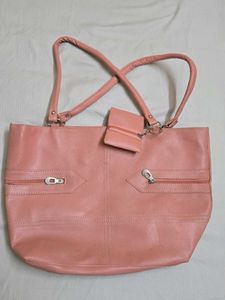 New Chic Pink Tote Bag with Coin Pouch- 6 pocket6