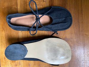 Denim Flats with Tie-Up Detail