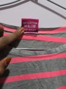 pink and grey Striped Long Sleeve Top