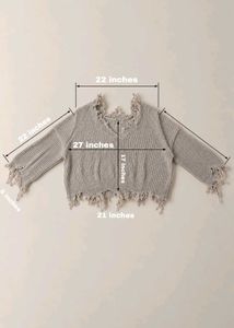 DISTRESSED GREY RIBBED V-NECK CROPPED SWEATER