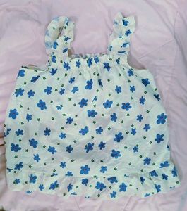 Blue Floral Ruffle Tank Top