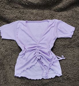 Purple Ruched Tie-Front Top