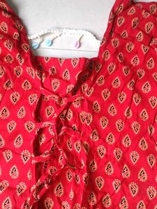 Red Printed Cotton Short Kurti