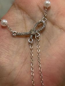 silver plated Elegant Pearl and Bow Necklace