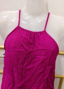 Vibrant Pink Crinkle Halter Top