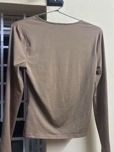 Brown Long Sleeve V-Neck Top