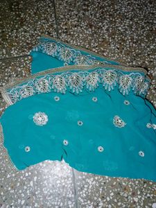 cyan silk salwar kameez set with dupatta