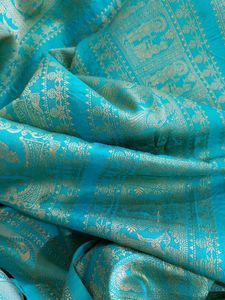 Blue pure silk baluchari inspired saree