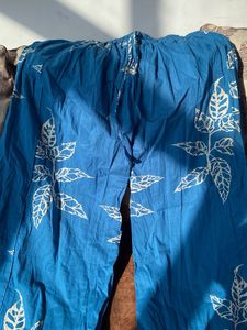 Vibrant Blue Leaf Print Palazzo Pants