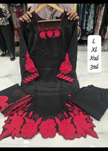 Elegant White &amp; Black Embroidered Kurta Set