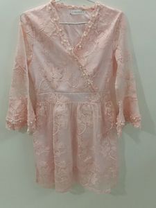 Elegant Lace Pearl Trim Dress