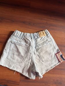 Zara Distressed Denim Shorts with Crochet Patches