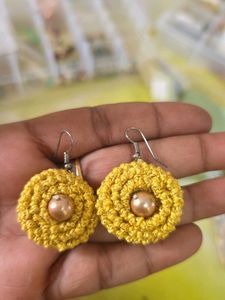 Handmade Yellow Crochet Earrings