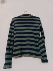 Striped Long Sleeve Mock Neck Top