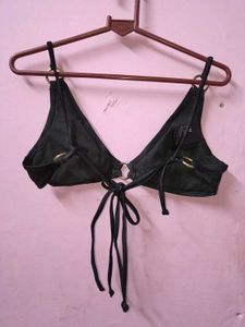 Chic Black Bikini Top with Gold Ring Detail