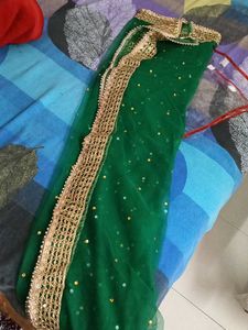 Elegant Green &amp; Gold Embellished Dupatta