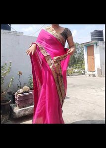 Beautiful Pink Saree with Golden Border
