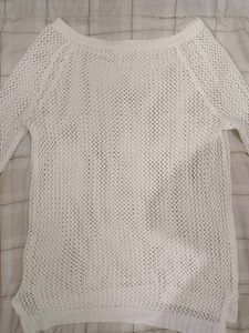 Chic White Mesh Knit Sweater