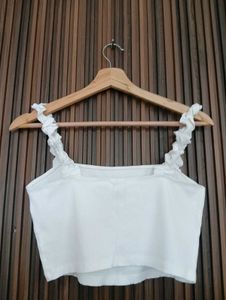 White Ruffle Strap Crop Top
