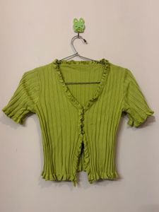 Cute Green Ribbed Button-Up Cardigan (UNUSED)