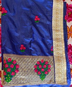 Embroidered Heavy Blue Saree (Women's)