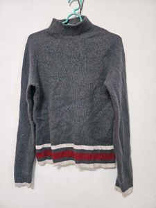 Striped Hem Gray Turtleneck