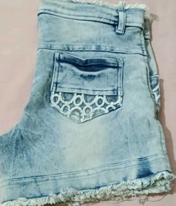 Light Wash Denim Shorts with Star Embellishments