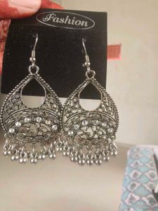Oxidized Silver Jhumka Earrings