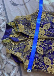 Blue &amp; Gold Embroidered Lehenga Choli