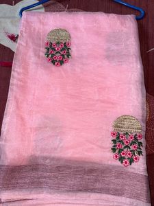Organza bouquet Pink Embroidered  Saree