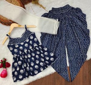 Elegant Navy & White Printed Kurta Set (6-7 Years)