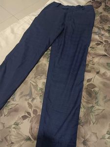 Navy Blue Plaid Formal Straight Tailored Trousers
