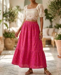 Pink Broderie Anglaise Ethnic Skirt