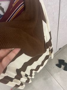 Brown &amp; Cream Striped Tie-Front Sweater