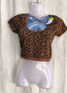 Brown Leopard Print Cropped Top