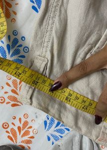 Beige Linen Drawstring Pants