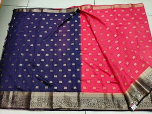 NEW Dark peach  saree with navy blue blouse