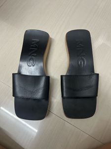 Mango Black Leather Platform Heels