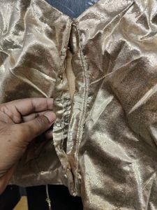 Golden Designer Saree Blouse with Embroidered Slee