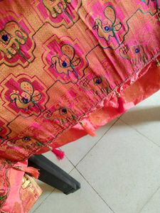Pink &amp; Gold Embroidered Fabric