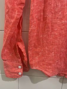 Coral Linen Blend Button-Up Shirt