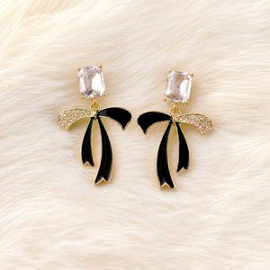 Elegant Black Bow Crystal Earrings