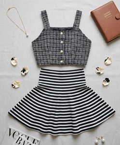 Flared Striped Skirt, Tweed Bustier Free