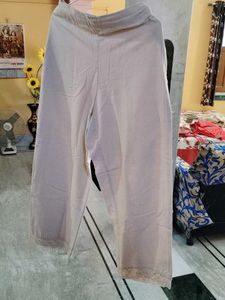 234. Beige Palazzos with Lace Trim