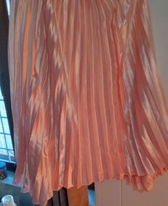 Peach Plated Satin Skirt