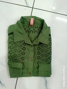 green solid shirt style top