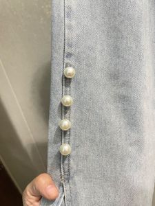 Pearl embellished high waist jeans